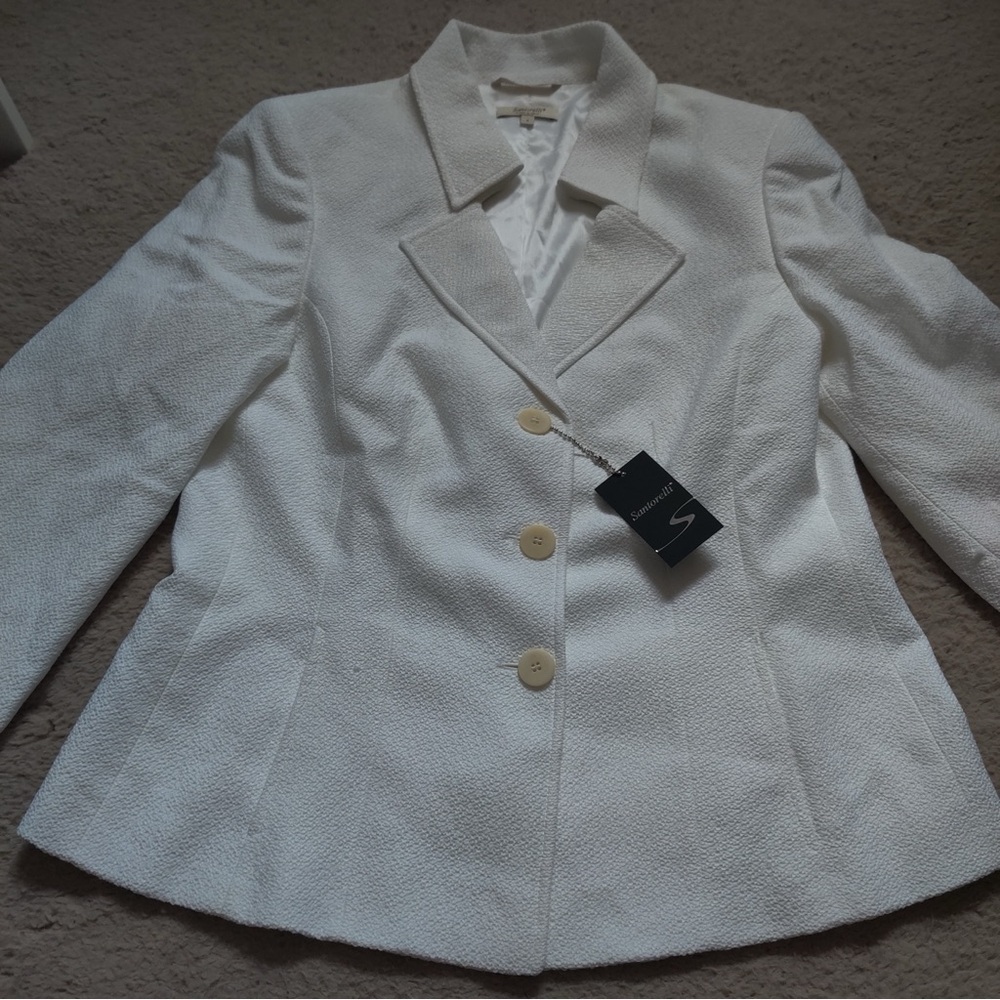 Santorelli Women's Allegra White Textured Blazer Jacket Size 8 Italy